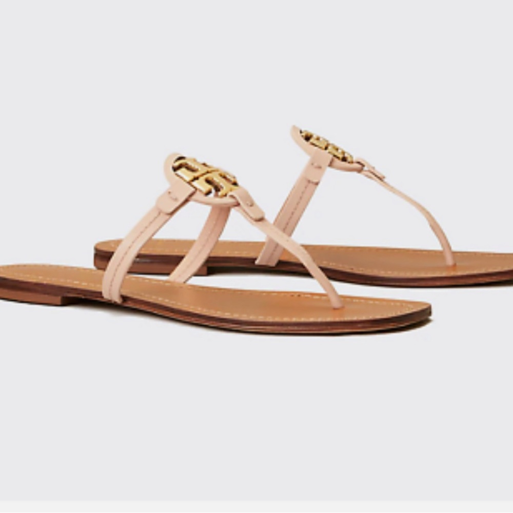 Tory Burch Metal Mini Miller Leather Thong Sandal Seashell Pink 8.5